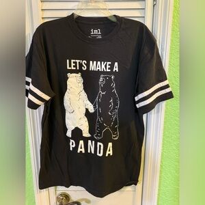 iml Men’s Black and White “Let’s Make A Panda” Graphic Short-Sleeve Shirt L